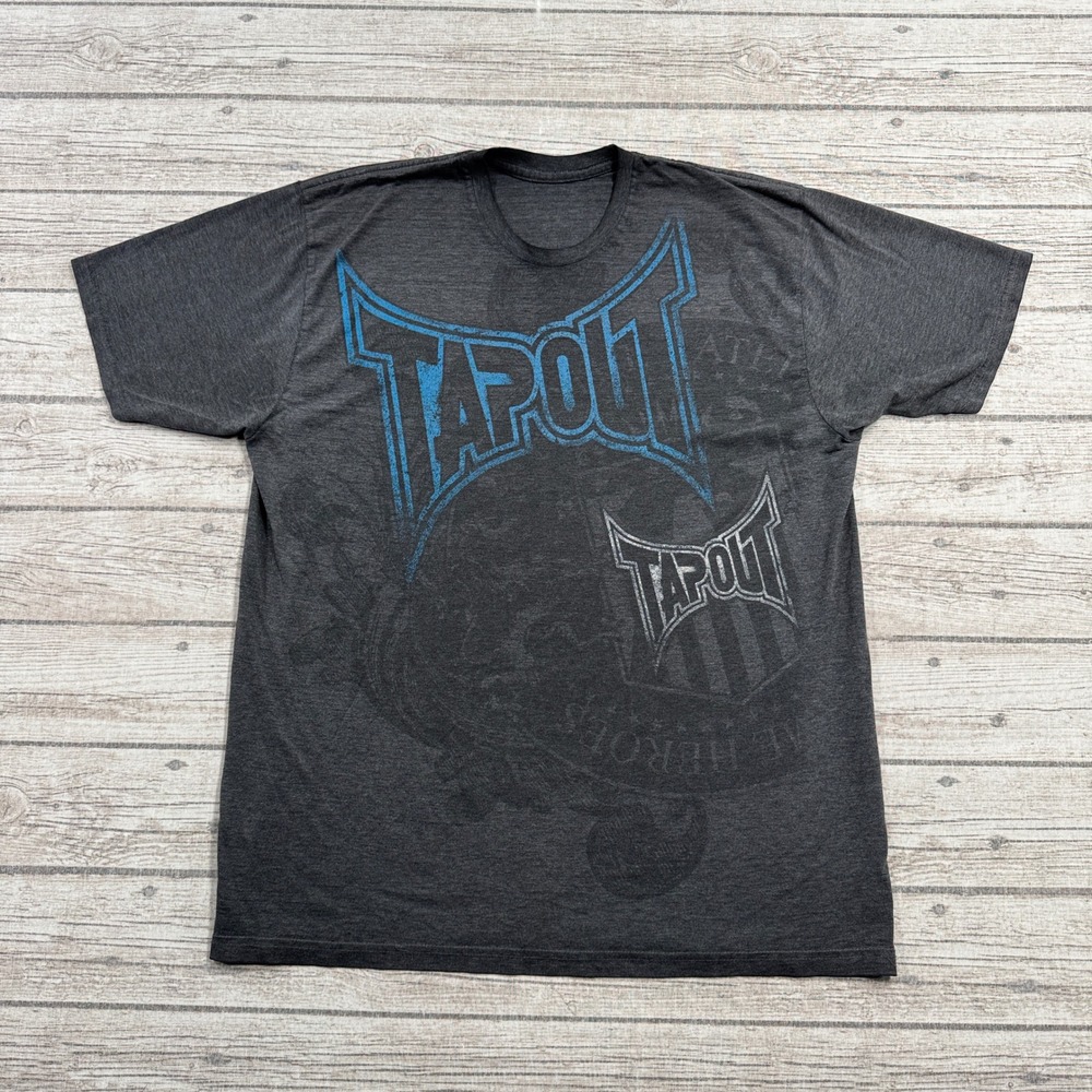 Y2K TapOut T-Shirt Men's Large Charcoal Gray MMA Wrestling Distressed Streetwear